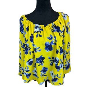 NWT Elizabeth and James Yellow & Blue Floral Boxy Flowy Blouse Top XS